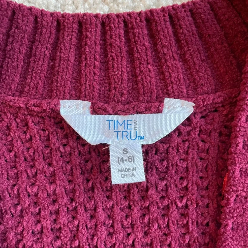 Time and Tru Burgundy Red Soft Chenille Open Front Cardigan Sweater Size Small